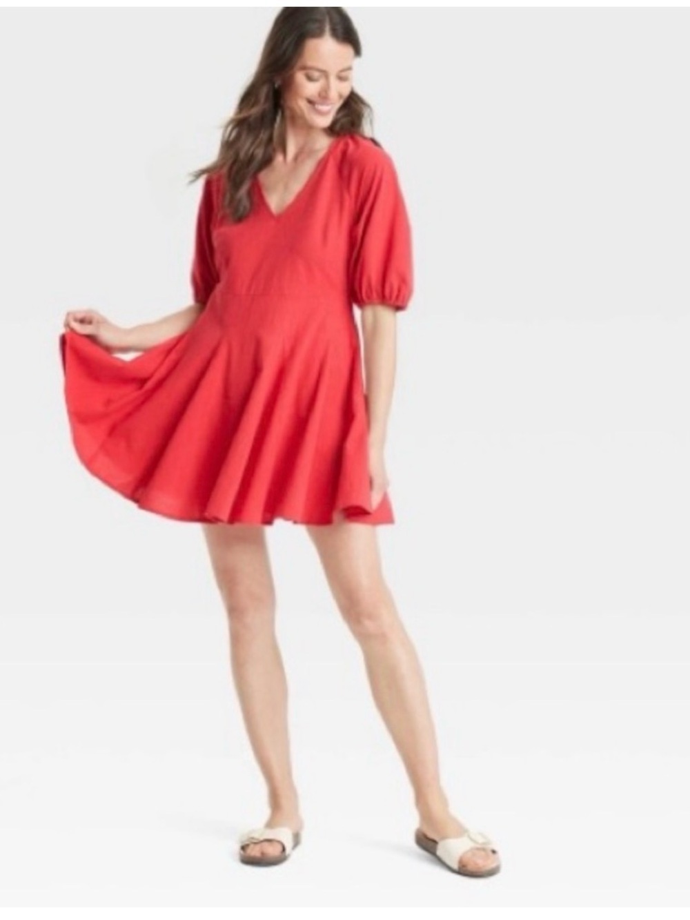Universal Thread Women's Bell Elbow Sleeve Mini a-Line Dress Red size small